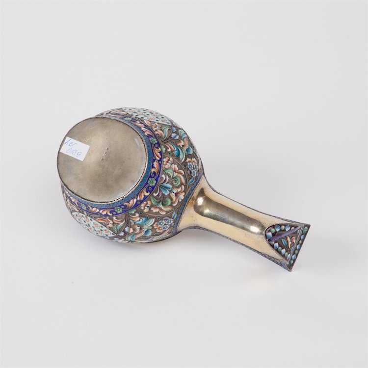Russian silver enamel kovsh. — image 5