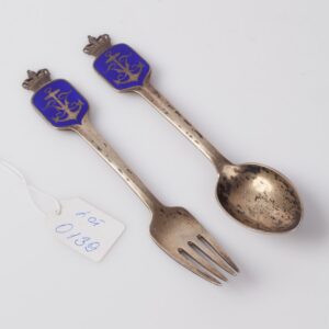 Silver spoon and fork with enamel. — image 1