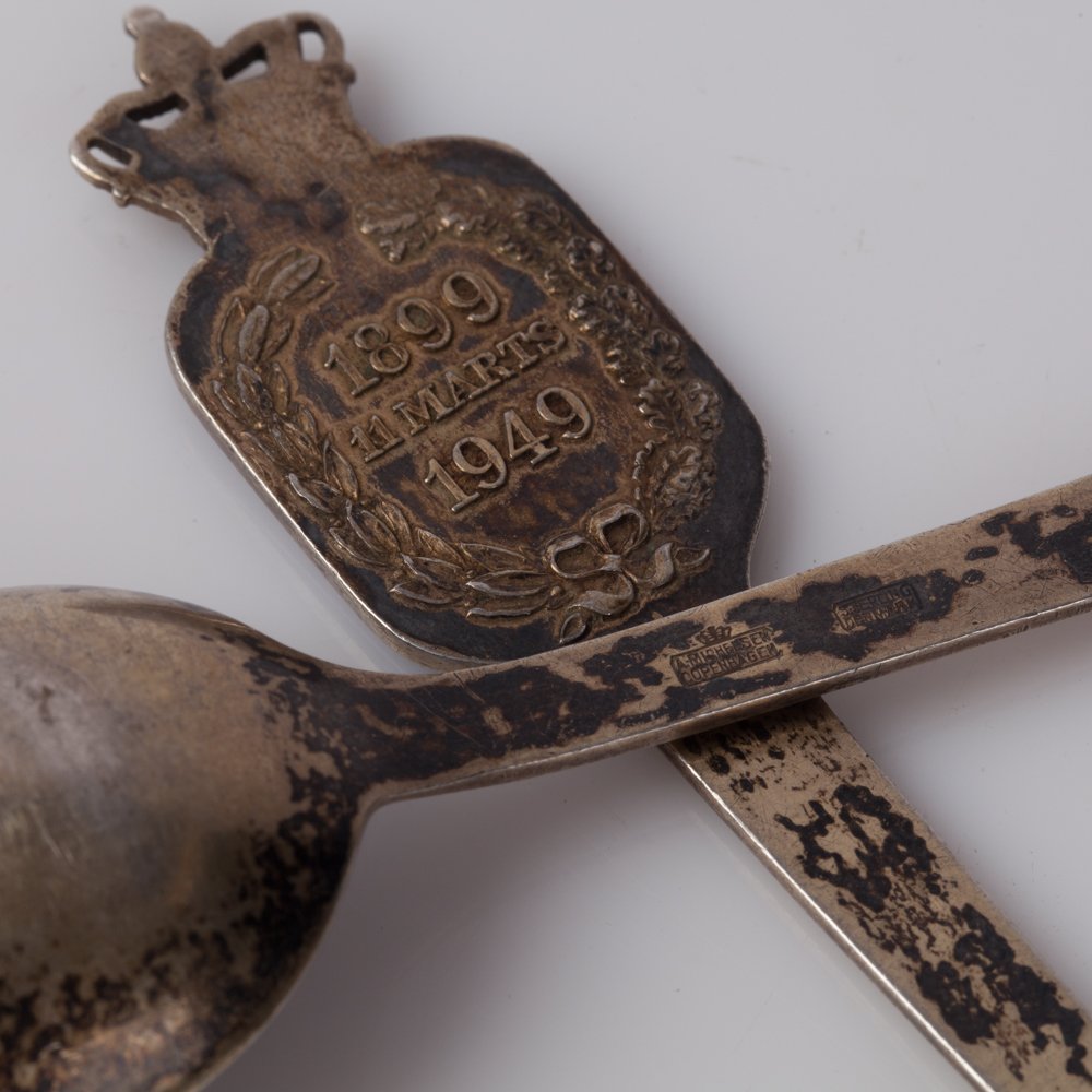 Silver spoon and fork with enamel. — image 3
