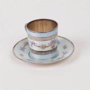 French silver coffee cup with saucer with nice detailed — image 3