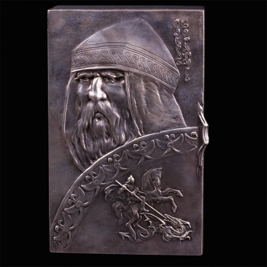 Russian style silver-gilt cigar box with Bogatyr's — image 2
