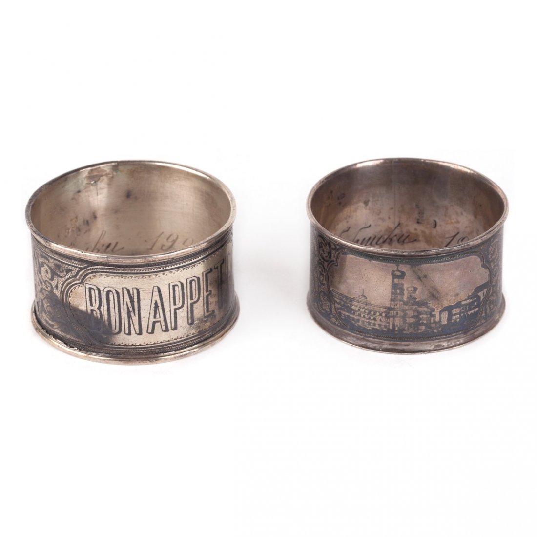 Pair of napkin rings. Silver, niello. Moscow, circa — image 1