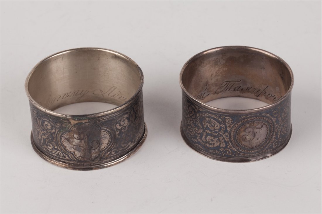Pair of napkin rings. Silver, niello. Moscow, circa — image 2