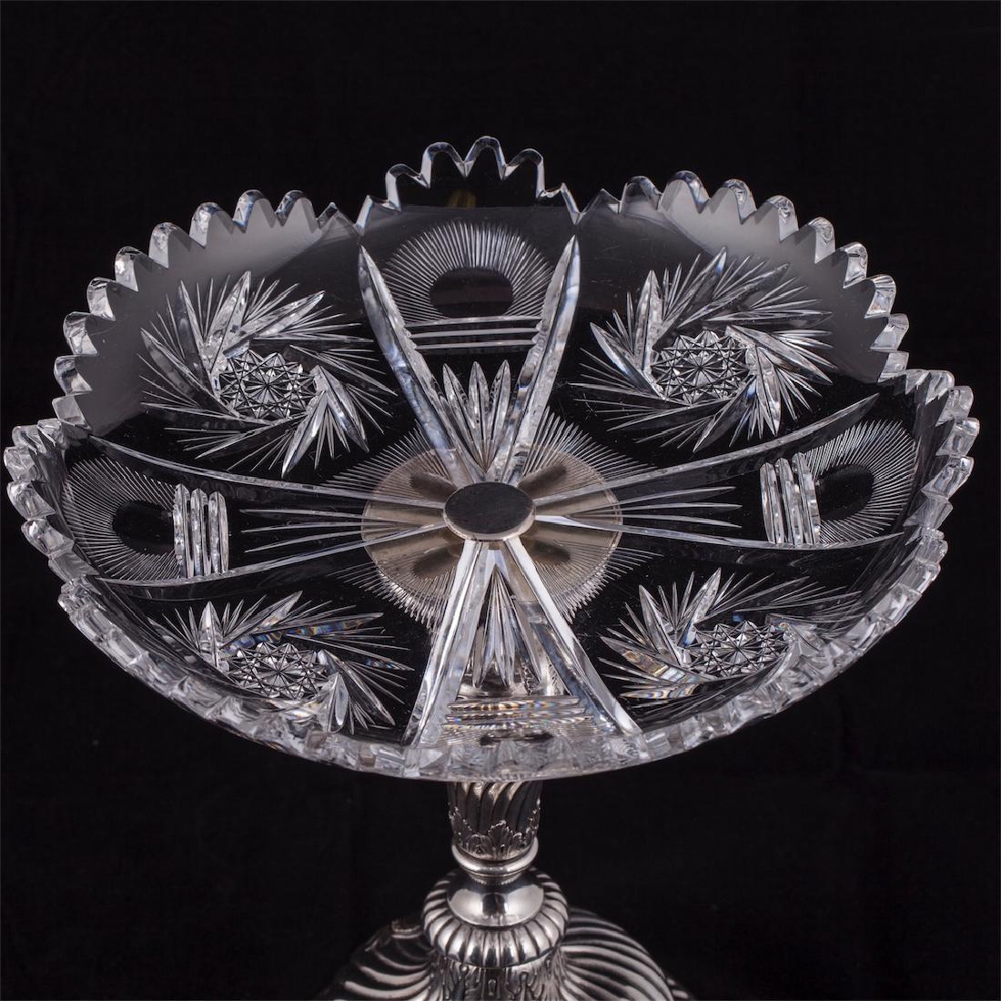 Russian engraved silver and cut-glass candy vase — image 3