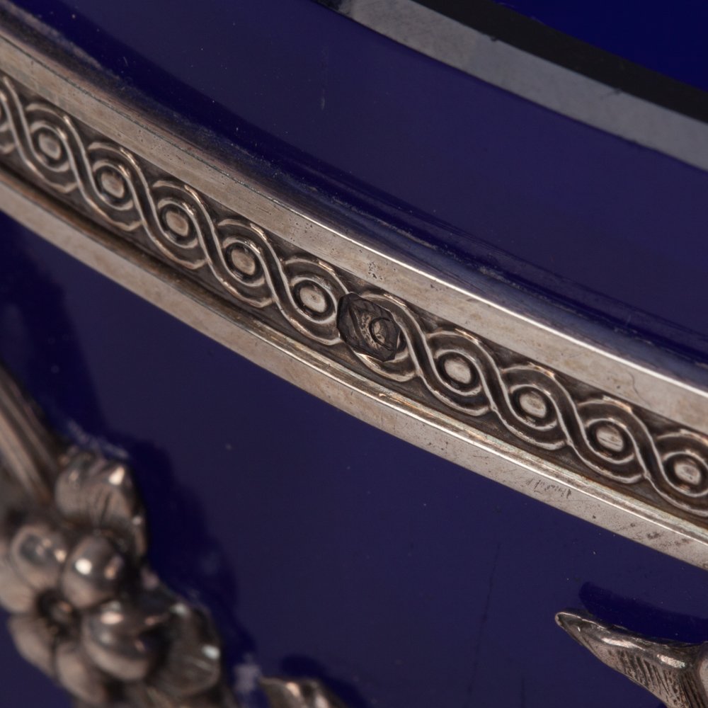 Silver fruit bowl with blue glass. — image 4