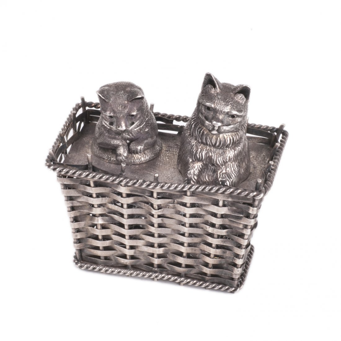 Beautiful "Cats" French silver table set for salt and — image 1