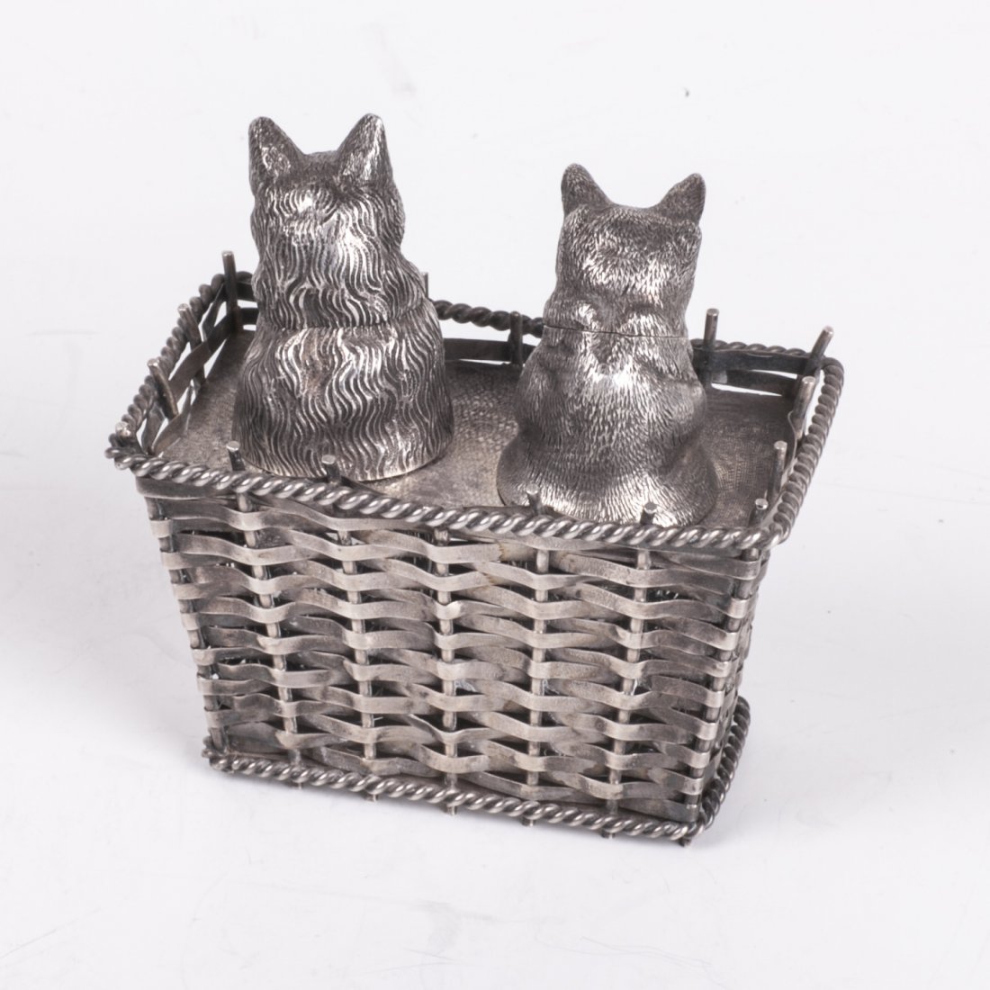 Beautiful "Cats" French silver table set for salt and — image 2