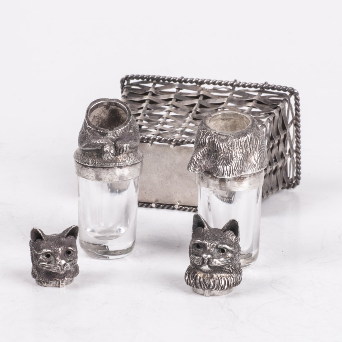 Beautiful "Cats" French silver table set for salt and — image 3