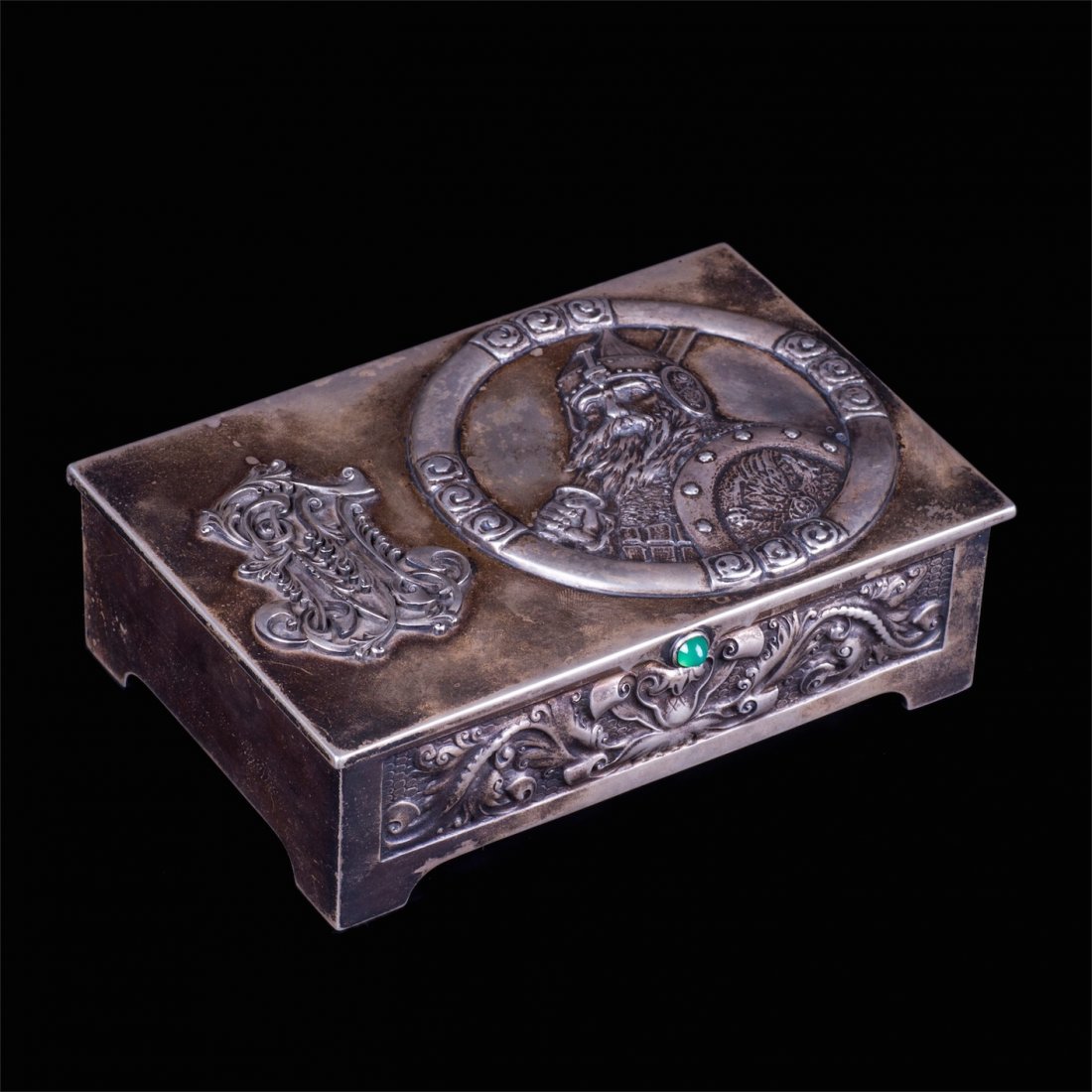 Fine Faberge silver cigar box with Bogatyr — image 1