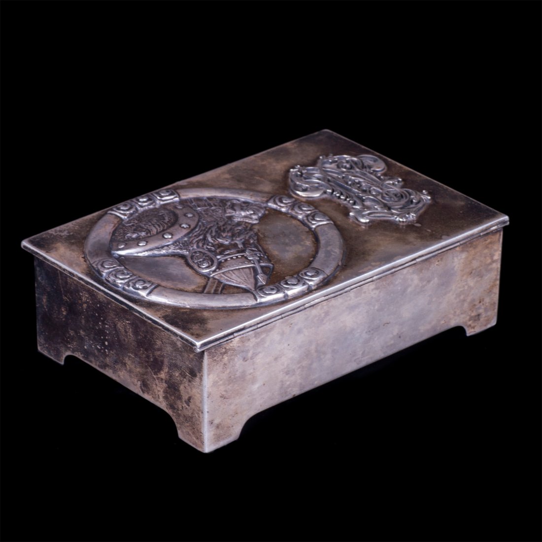 Fine Faberge silver cigar box with Bogatyr — image 2