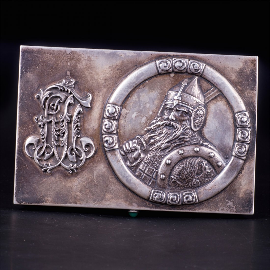 Fine Faberge silver cigar box with Bogatyr — image 3