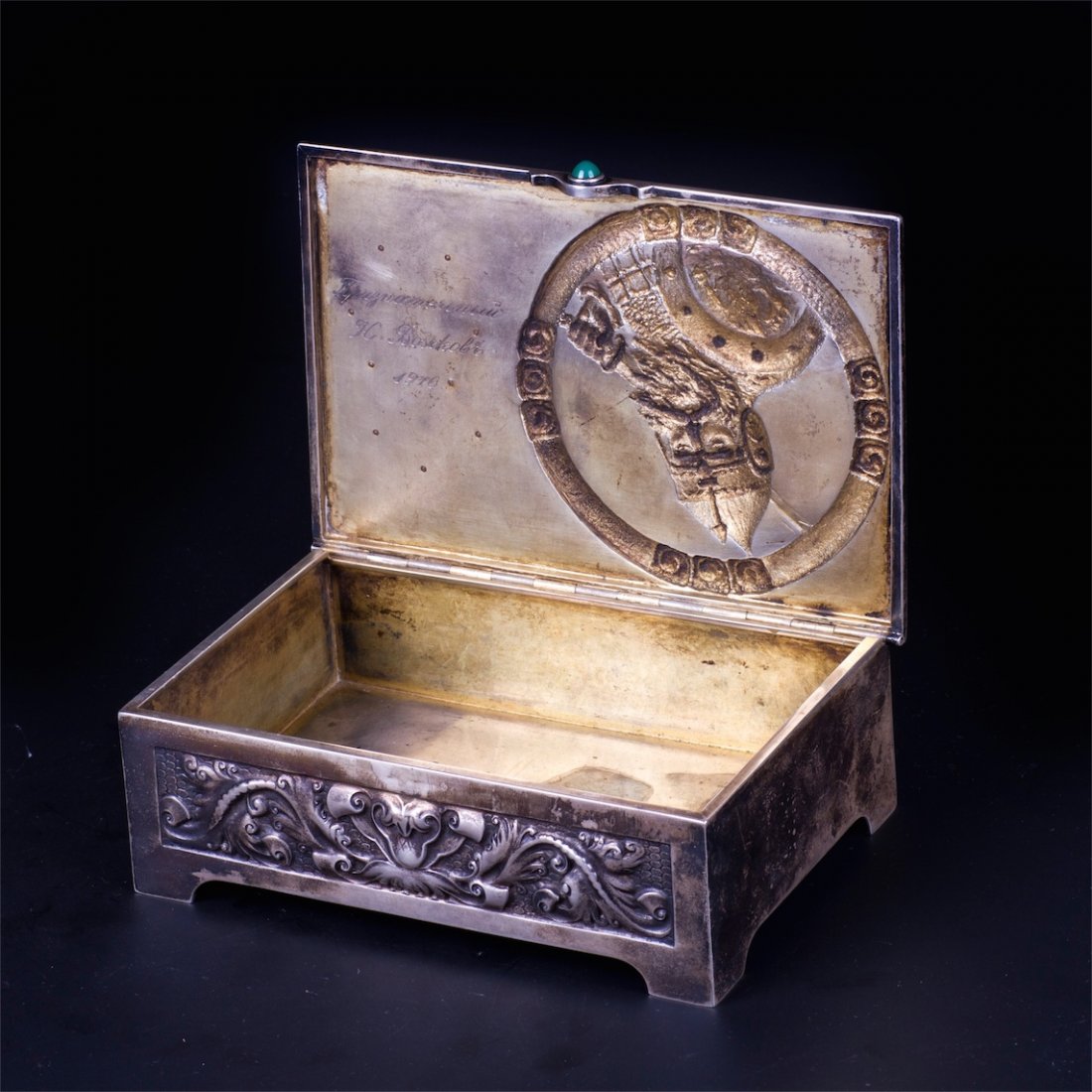 Fine Faberge silver cigar box with Bogatyr — image 5