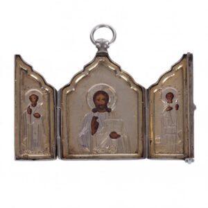 Russian tryptich with Christ Pantokrator, St. Nicolas — image 1