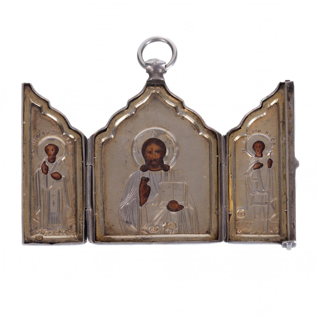Russian tryptich with Christ Pantokrator, St. Nicolas — image 1