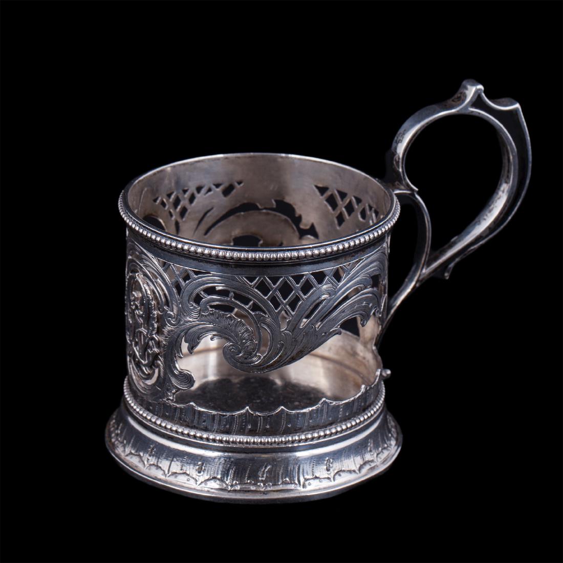 V.Morozov engraved silver ajour teaglass holder — image 1