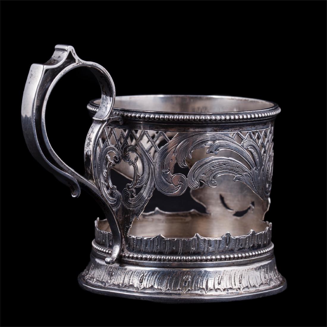 V.Morozov engraved silver ajour teaglass holder — image 3