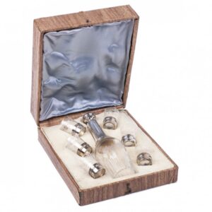 Antique French set of carafe and 6 shot glasses in a — image 1