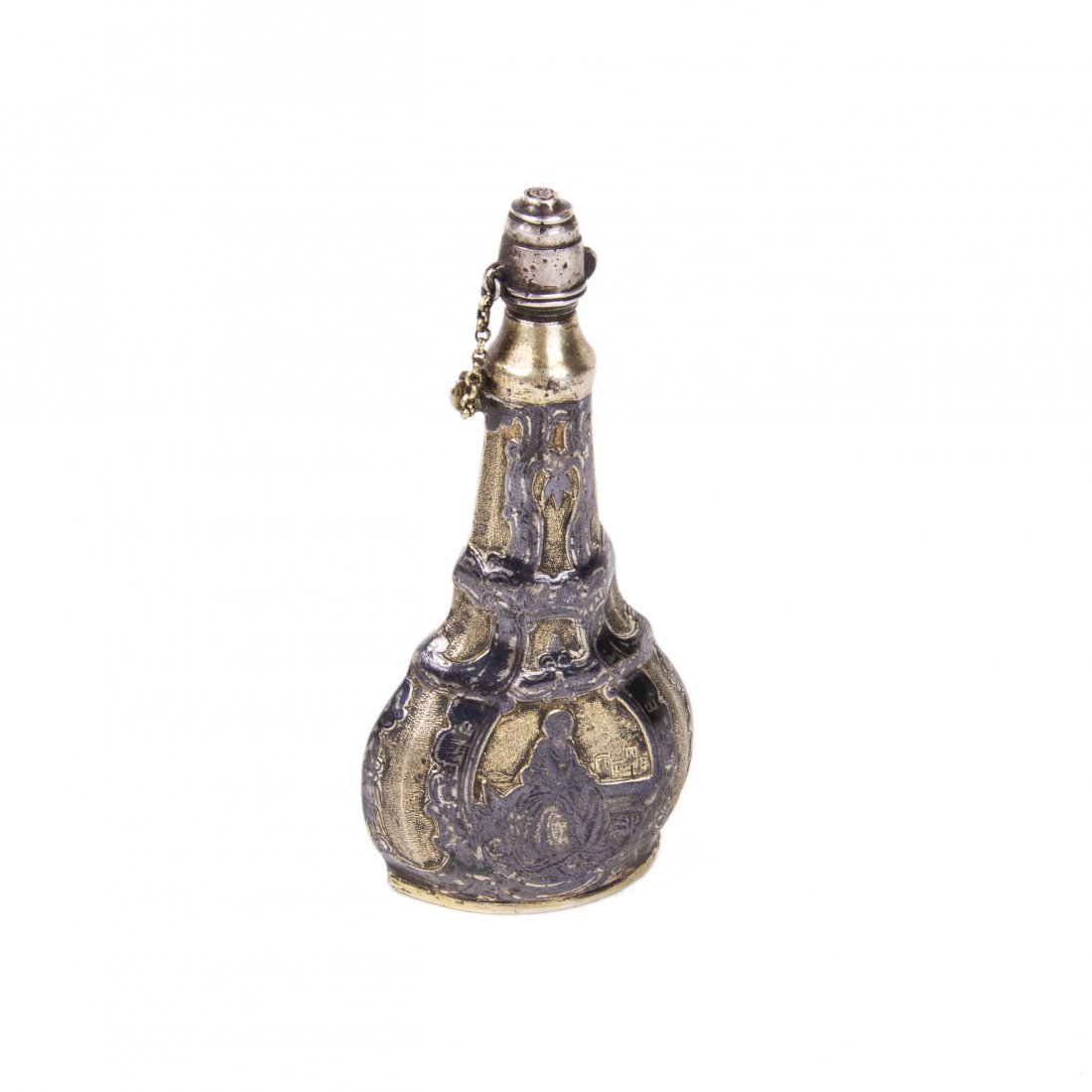 Russian silver-gilt and niello flask with Genre scene — image 2