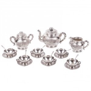Antique Vietnam sterling silver tea set of 21 pieces — image 1