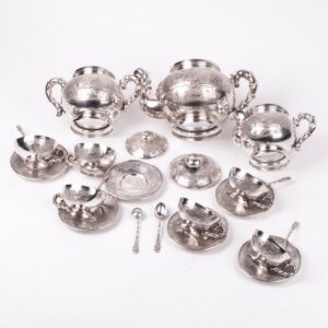 Antique Vietnam sterling silver tea set of 21 pieces — image 2