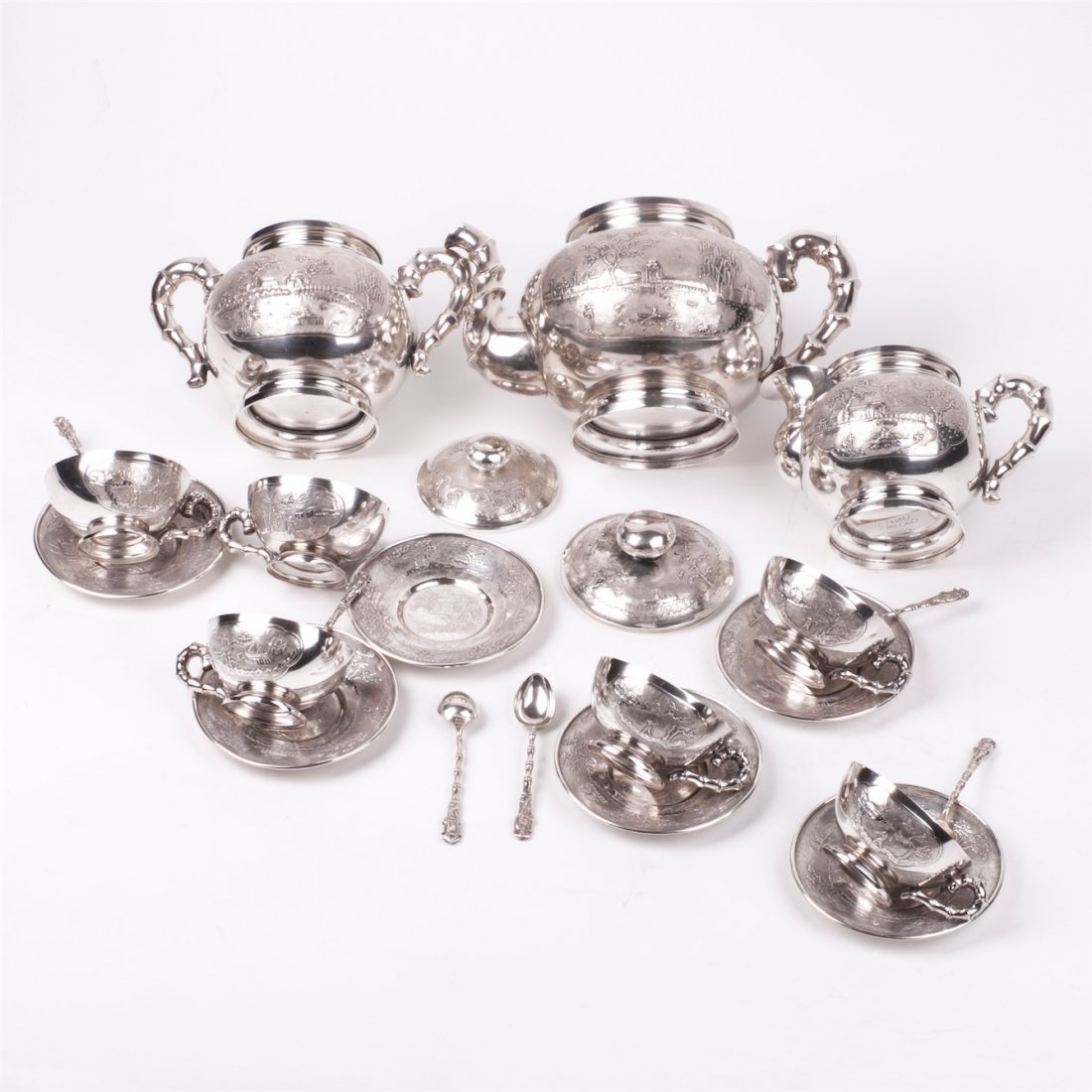 Antique Vietnam sterling silver tea set of 21 pieces — image 2