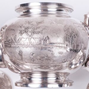 Antique Vietnam sterling silver tea set of 21 pieces — image 3