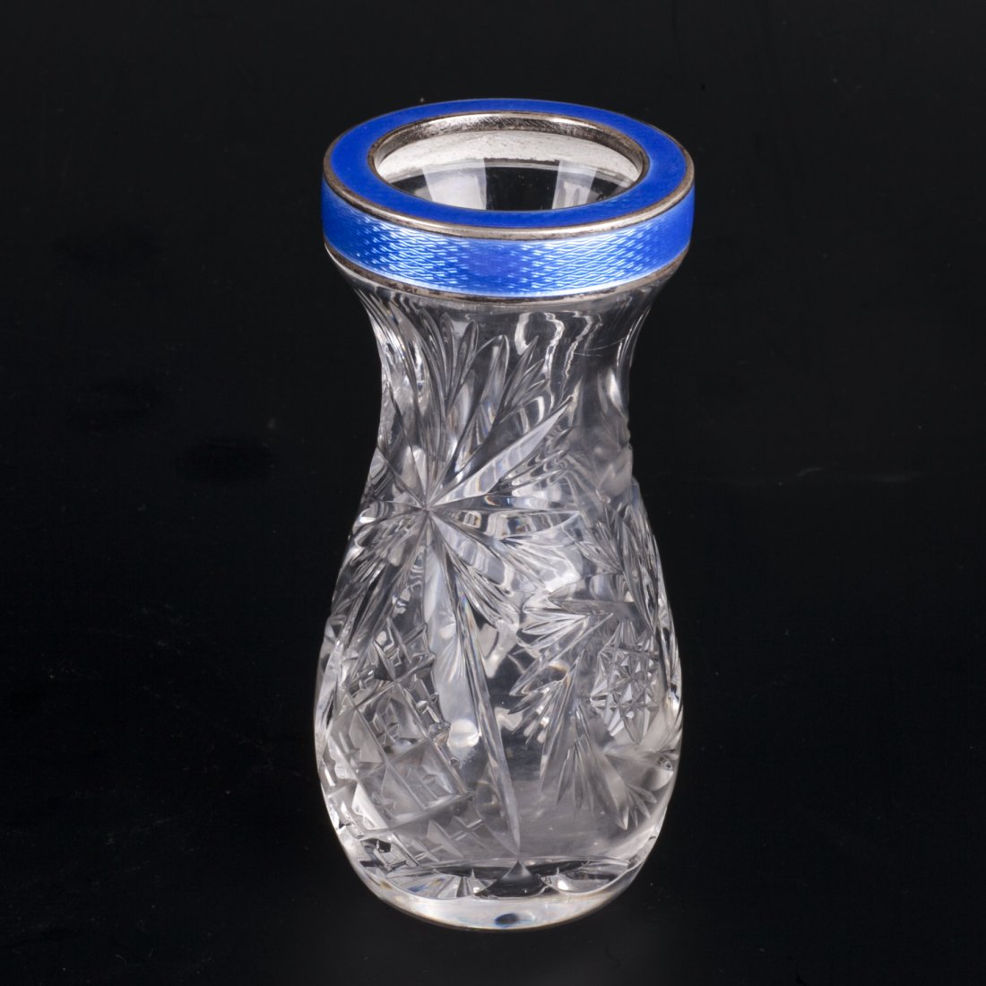 Antique crystal vase with silver and blue enamel — image 2