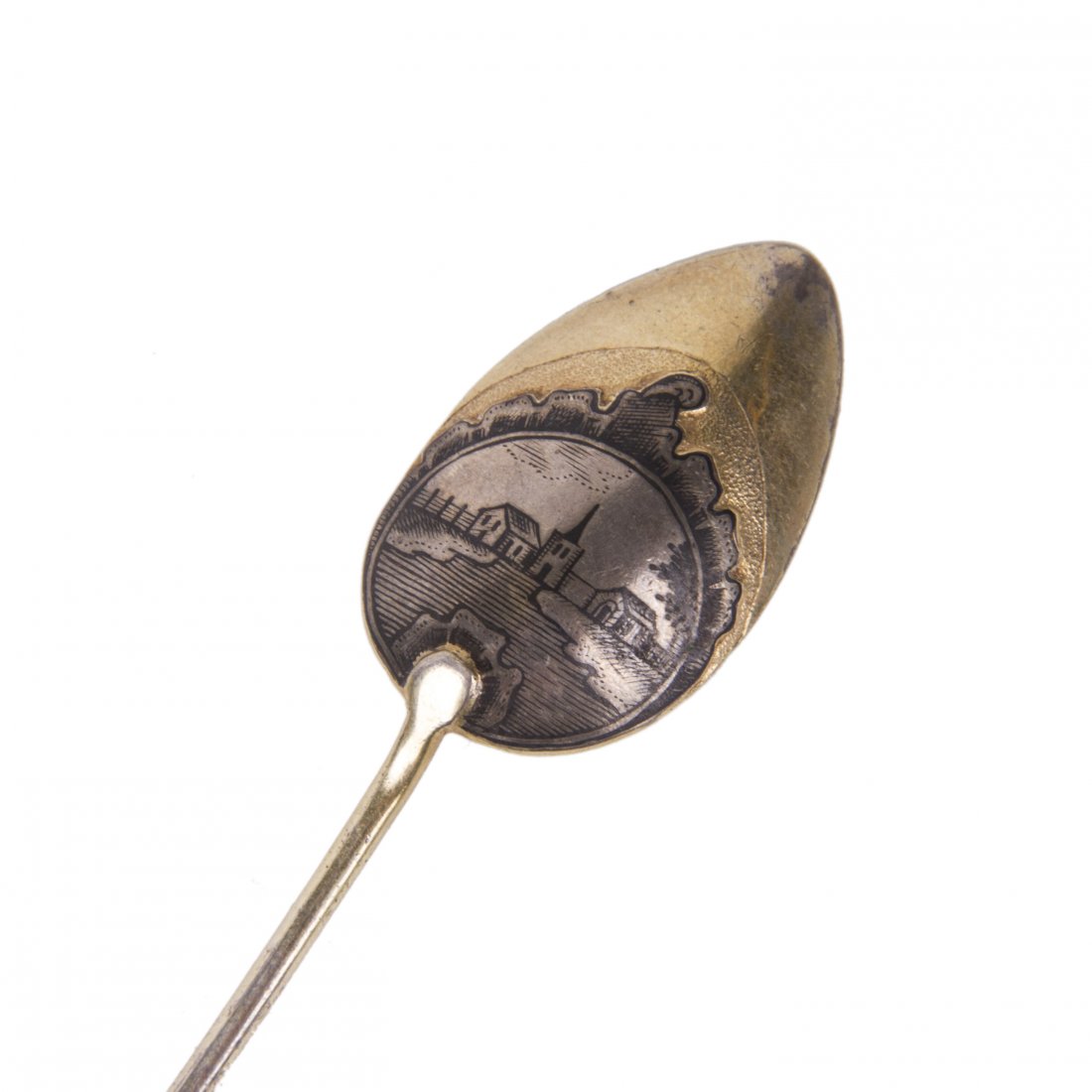 Russian silver-gilt and niello spoon depicting city — image 2