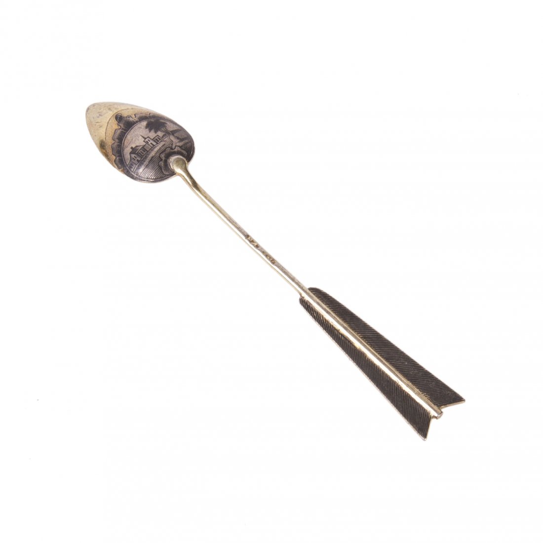 Russian silver-gilt and niello spoon depicting city — image 1