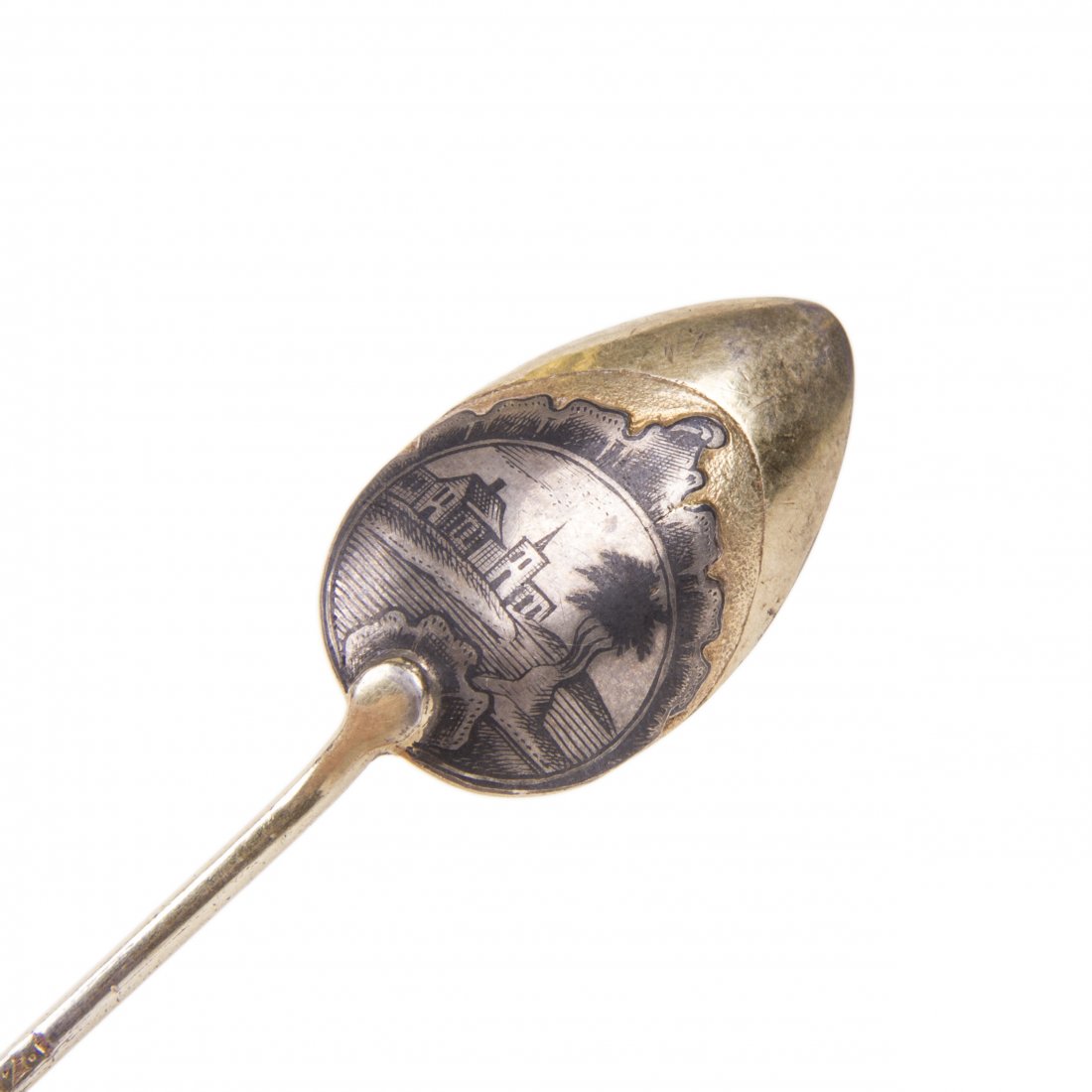 Russian silver-gilt and niello spoon depicting city — image 2