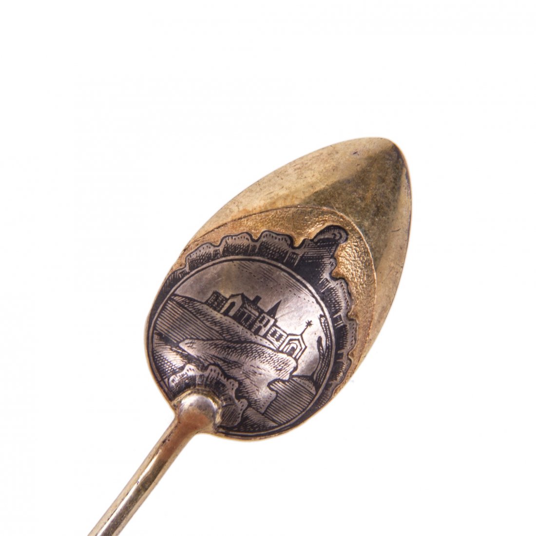 Russian silver-gilt and niello spoon depicting city — image 2