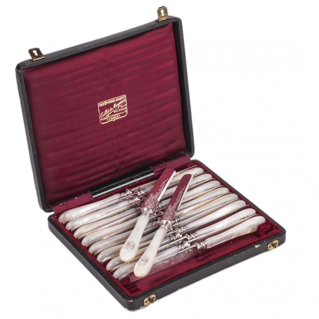 Antique silver set of 18 dessert knives — image 1