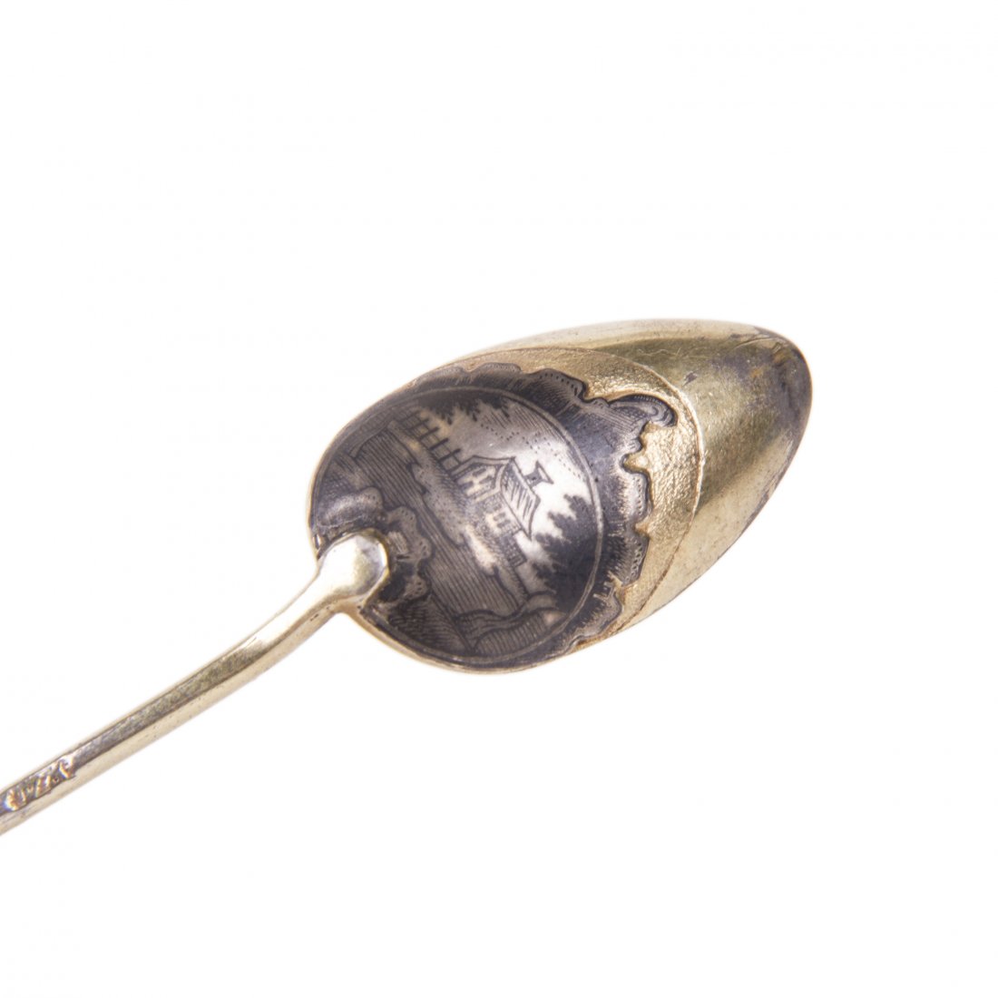 Russian silver-gilt and niello spoon depicting city — image 2