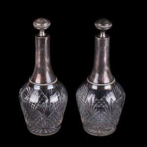 Antique set of 2 silver crystal decanters — image 1