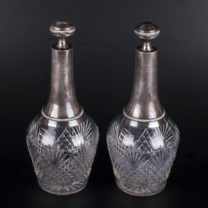 Antique set of 2 silver crystal decanters — image 2