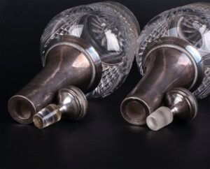 Antique set of 2 silver crystal decanters — image 3