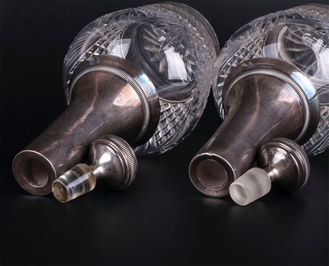 Antique set of 2 silver crystal decanters — image 3