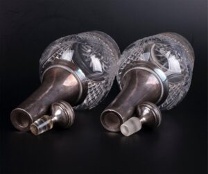 Antique set of 2 silver crystal decanters — image 4