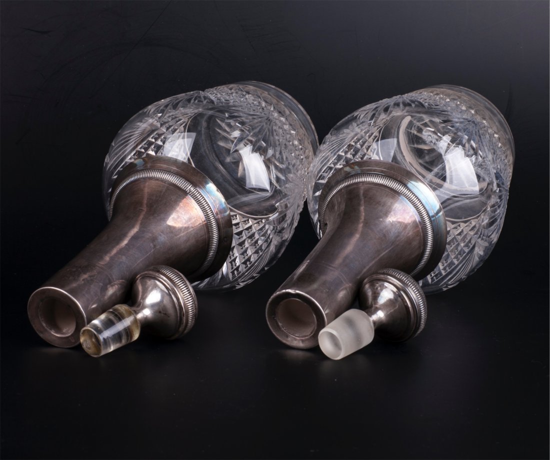 Antique set of 2 silver crystal decanters — image 4