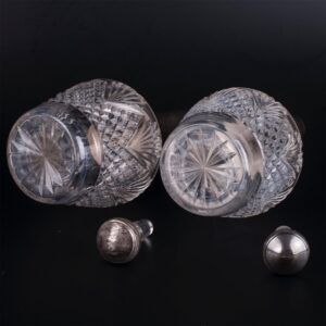 Antique set of 2 silver crystal decanters — image 5