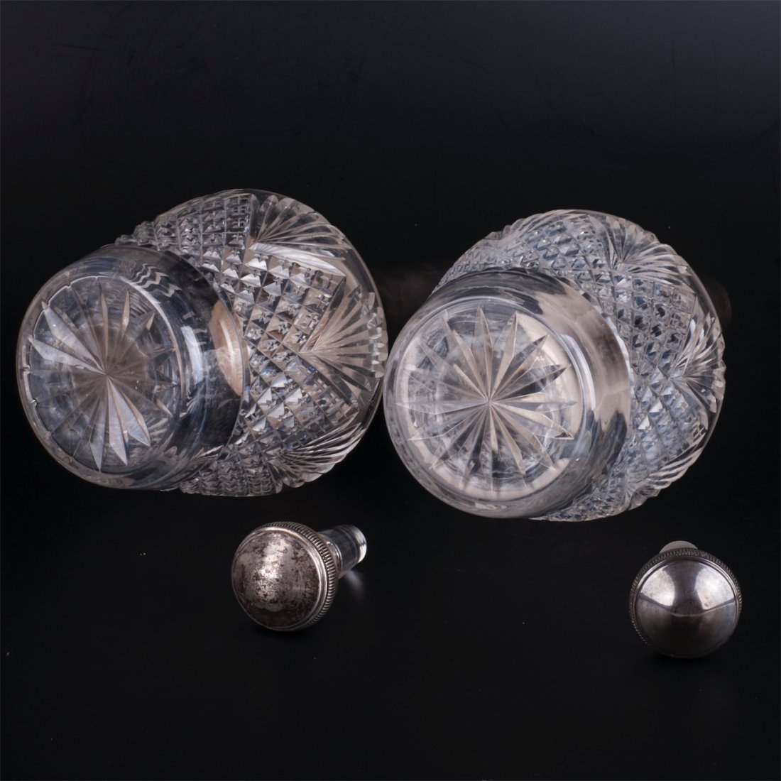 Antique set of 2 silver crystal decanters — image 5