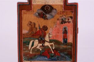 Russian arch shape icon of the miracle of St. George — image 3