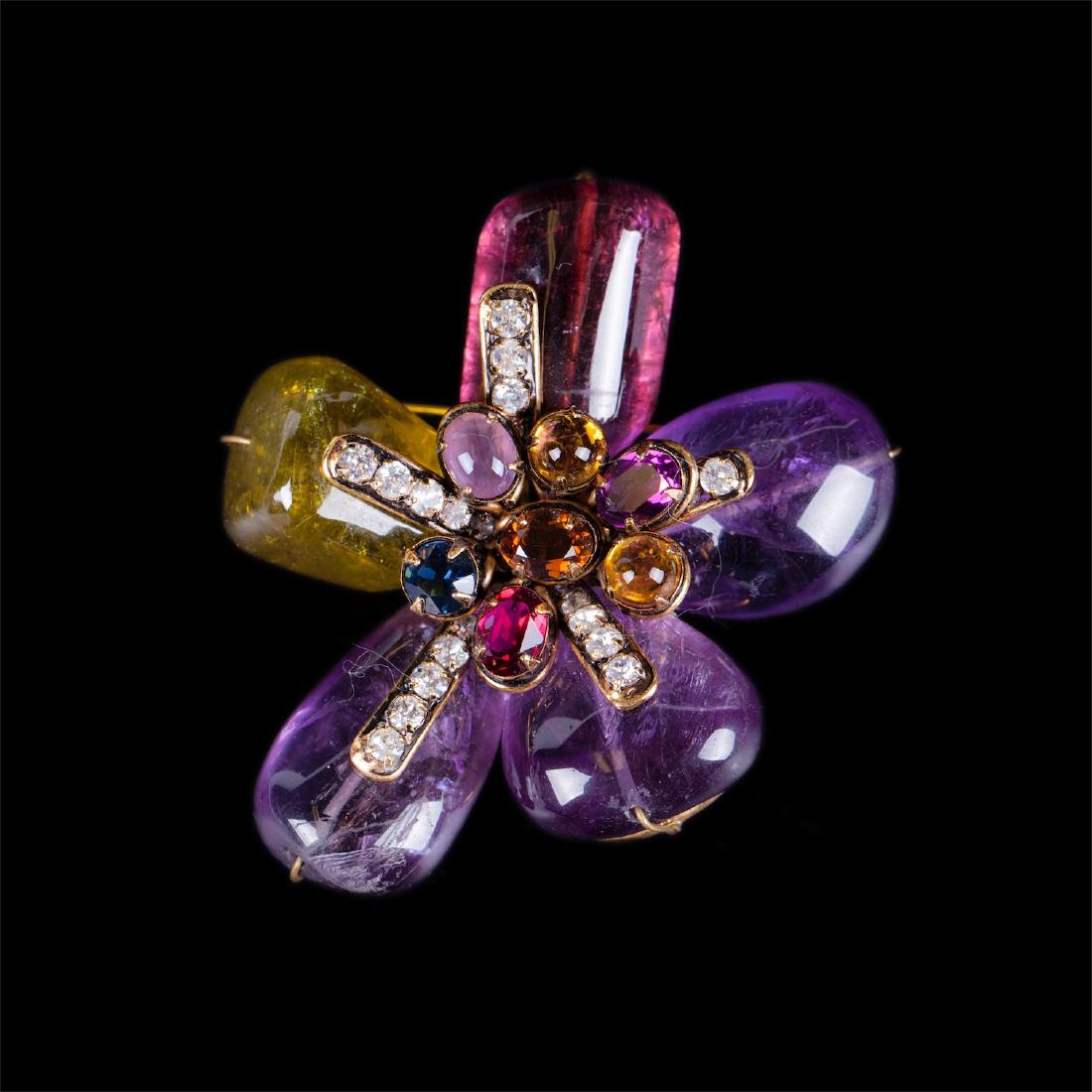 Moini Iradj brooch. Amethysts, tourmalines and citrines — image 1