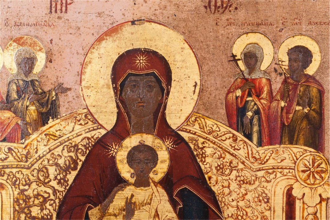 Rare Russian icon of the enthroned Mother of God. — image 6