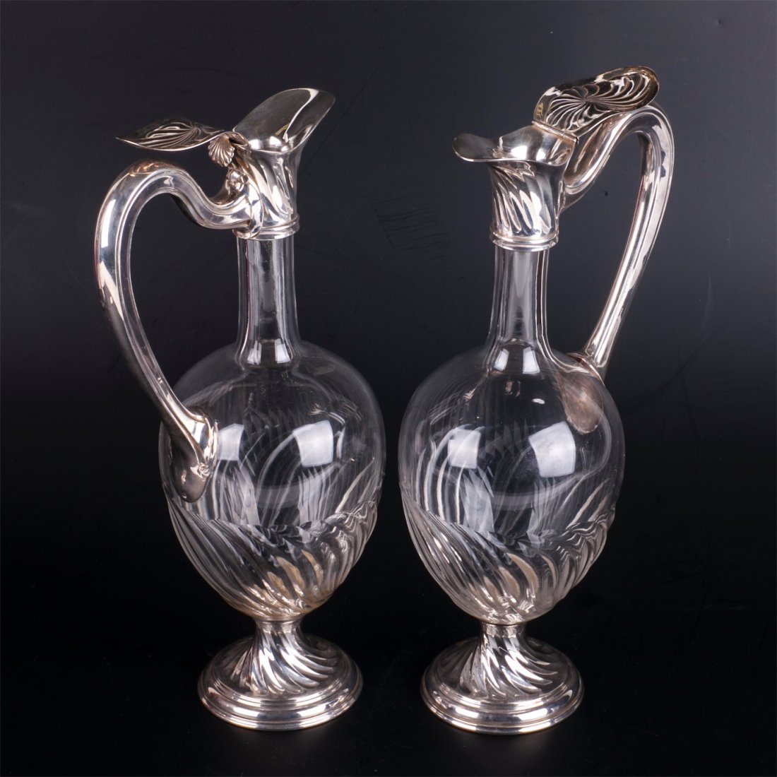 A pair of antique Art nouveau French silver decanters — image 2