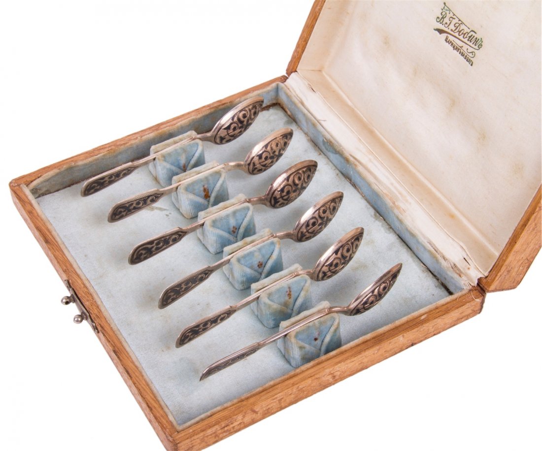 Russian silver and niello tea-spoon set in original box — image 7