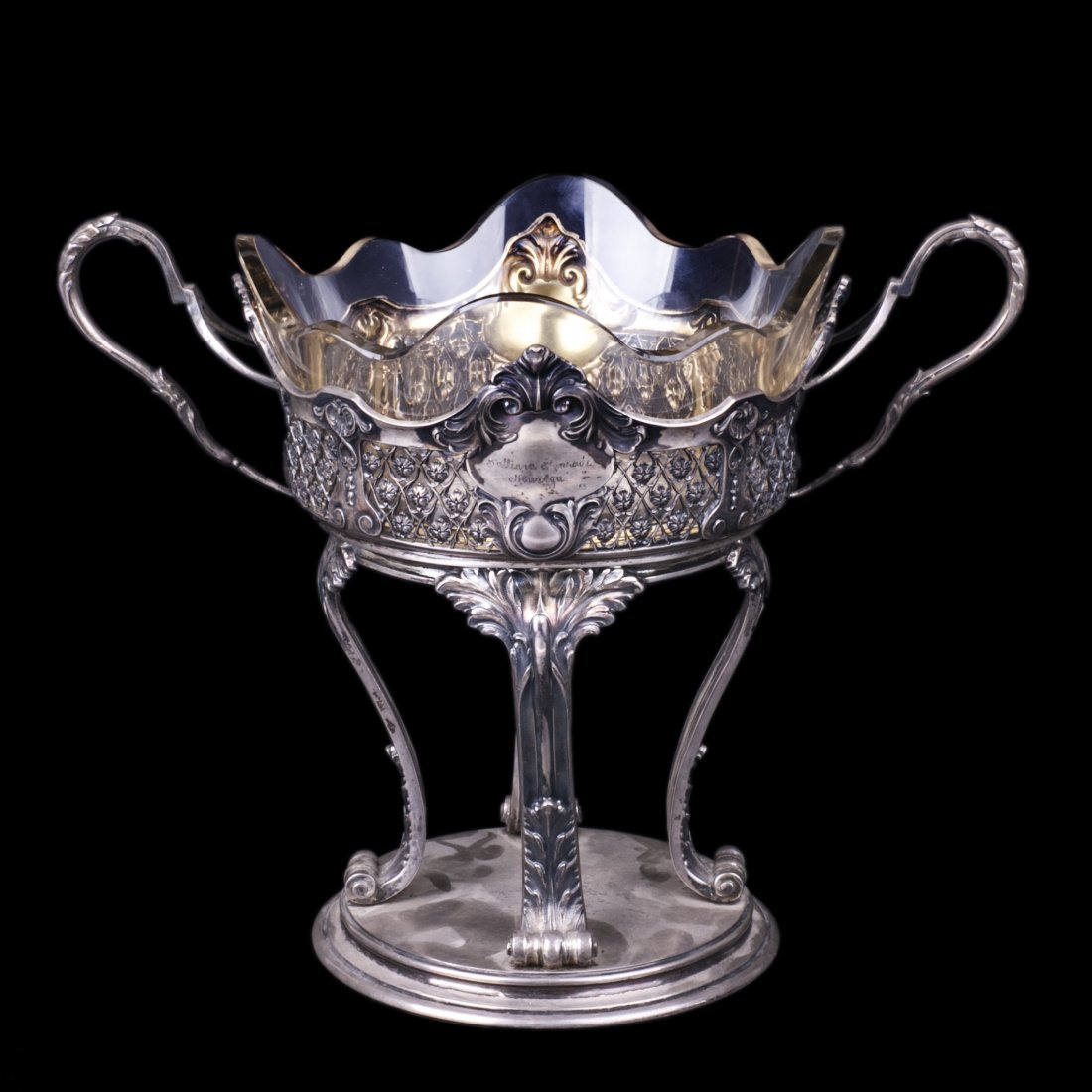 Silver mounted glass fruit bowl on legs — image 1