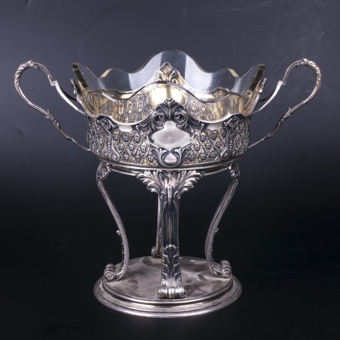 Silver mounted glass fruit bowl on legs — image 2