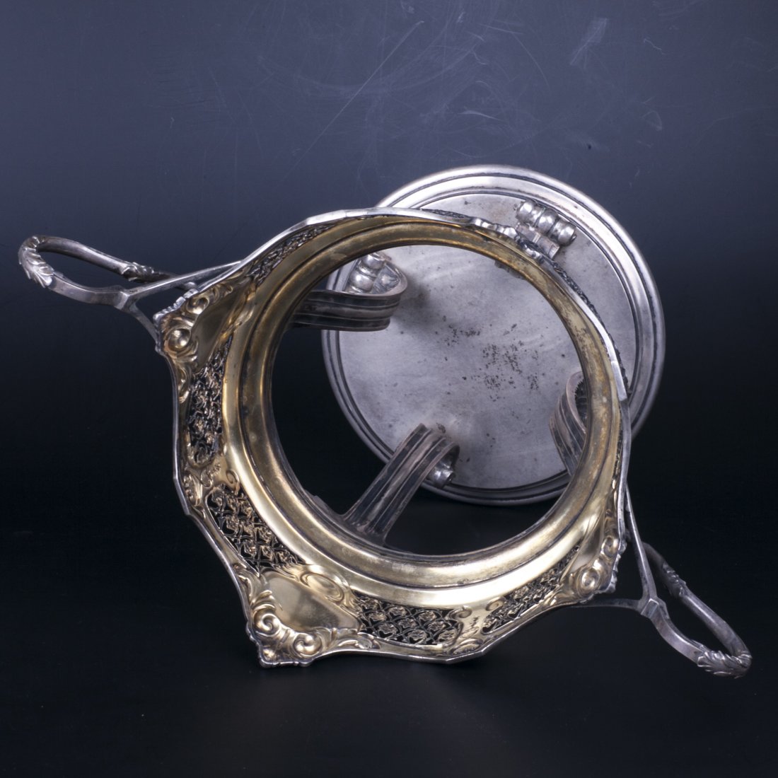 Silver mounted glass fruit bowl on legs — image 6
