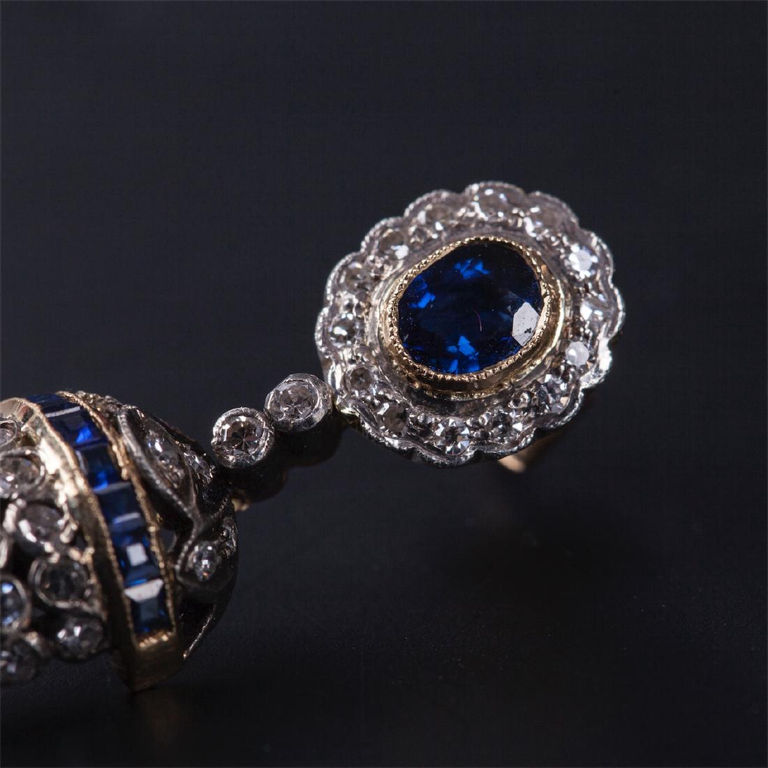 Art Deco style Gold 56 earrings with sapphires and — image 2